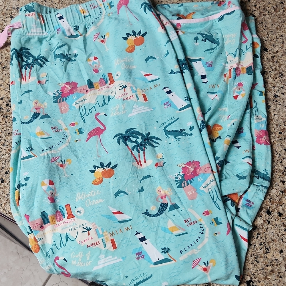 Spartina 449 Womens Aqua Pajama Bottoms- Florida